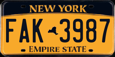 NY license plate FAK3987