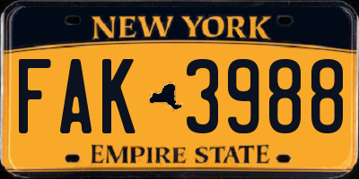 NY license plate FAK3988