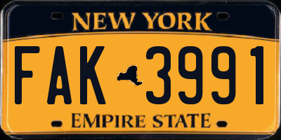 NY license plate FAK3991