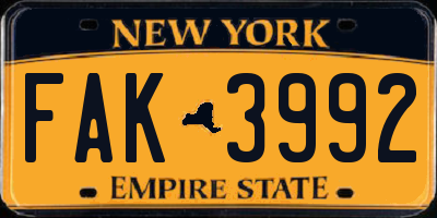 NY license plate FAK3992