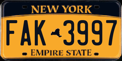 NY license plate FAK3997