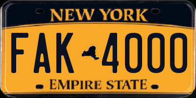 NY license plate FAK4000