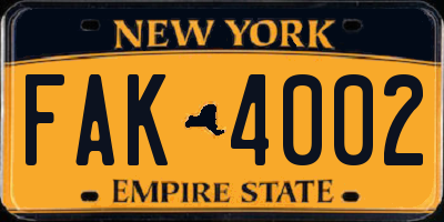 NY license plate FAK4002