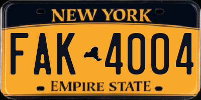 NY license plate FAK4004