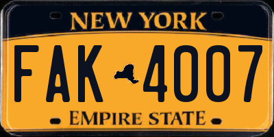 NY license plate FAK4007