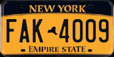 NY license plate FAK4009