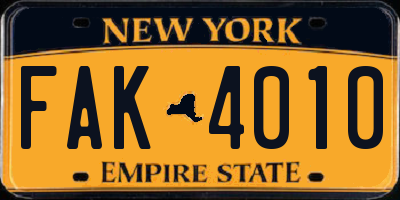 NY license plate FAK4010