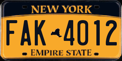 NY license plate FAK4012