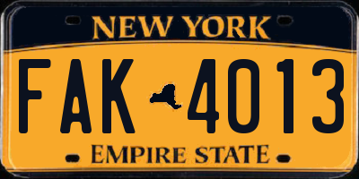 NY license plate FAK4013