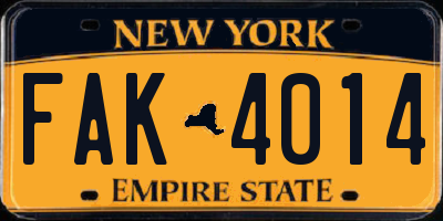 NY license plate FAK4014