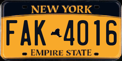 NY license plate FAK4016