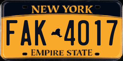 NY license plate FAK4017