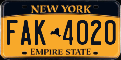 NY license plate FAK4020