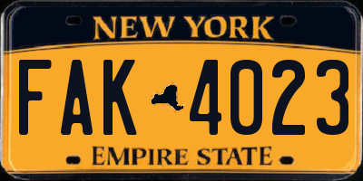 NY license plate FAK4023