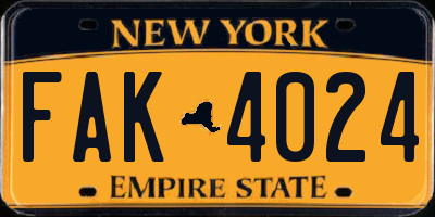 NY license plate FAK4024