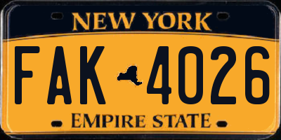 NY license plate FAK4026