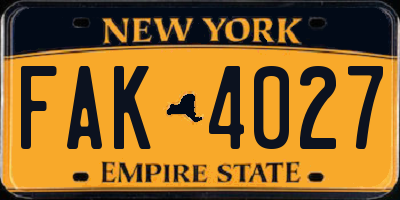 NY license plate FAK4027