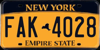 NY license plate FAK4028