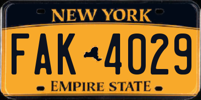 NY license plate FAK4029