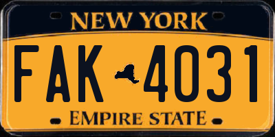 NY license plate FAK4031