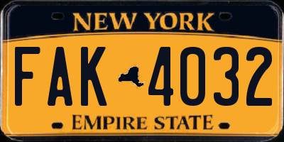 NY license plate FAK4032