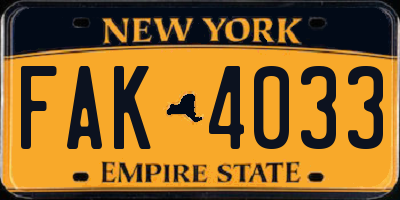 NY license plate FAK4033