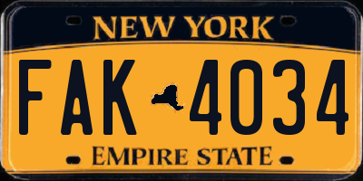 NY license plate FAK4034