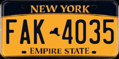 NY license plate FAK4035