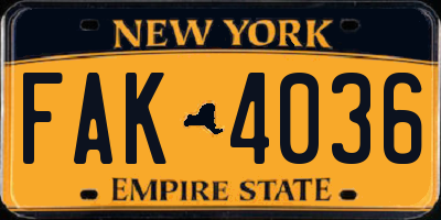 NY license plate FAK4036