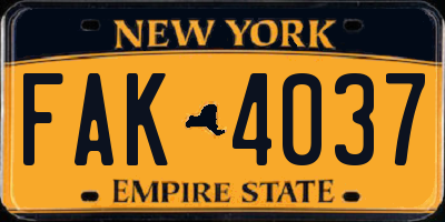 NY license plate FAK4037