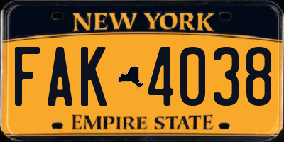 NY license plate FAK4038