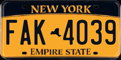 NY license plate FAK4039