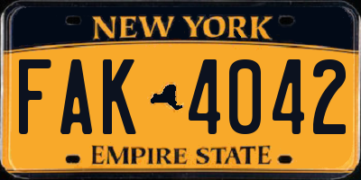 NY license plate FAK4042