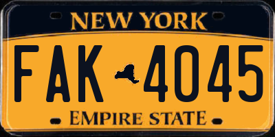 NY license plate FAK4045