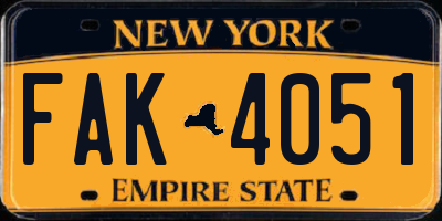 NY license plate FAK4051