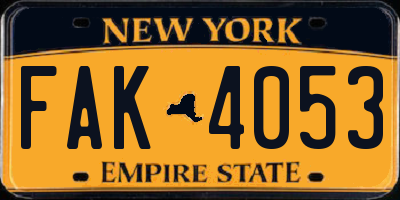 NY license plate FAK4053