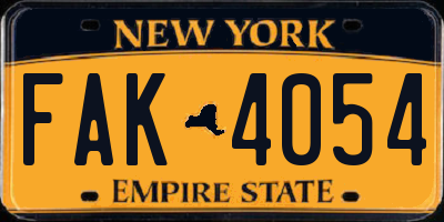 NY license plate FAK4054