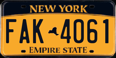 NY license plate FAK4061