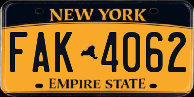 NY license plate FAK4062