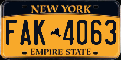 NY license plate FAK4063