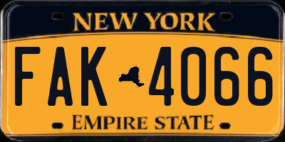 NY license plate FAK4066