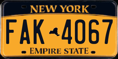 NY license plate FAK4067