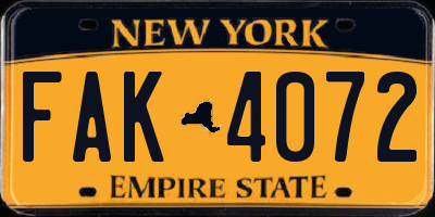 NY license plate FAK4072