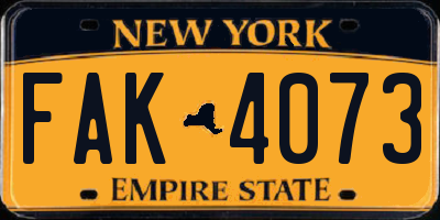 NY license plate FAK4073