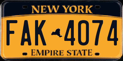 NY license plate FAK4074