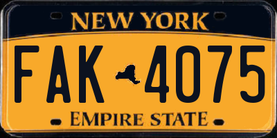 NY license plate FAK4075