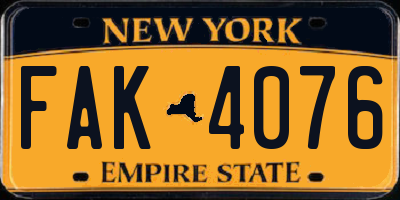 NY license plate FAK4076