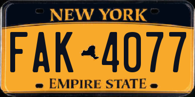 NY license plate FAK4077