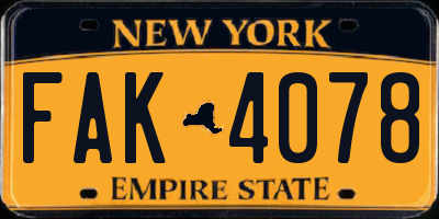 NY license plate FAK4078