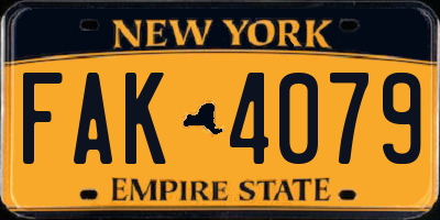 NY license plate FAK4079